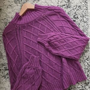 American Eagle Outfitters Cableknit Mock Neck Sweater Wmens M Purple Preppy Boho